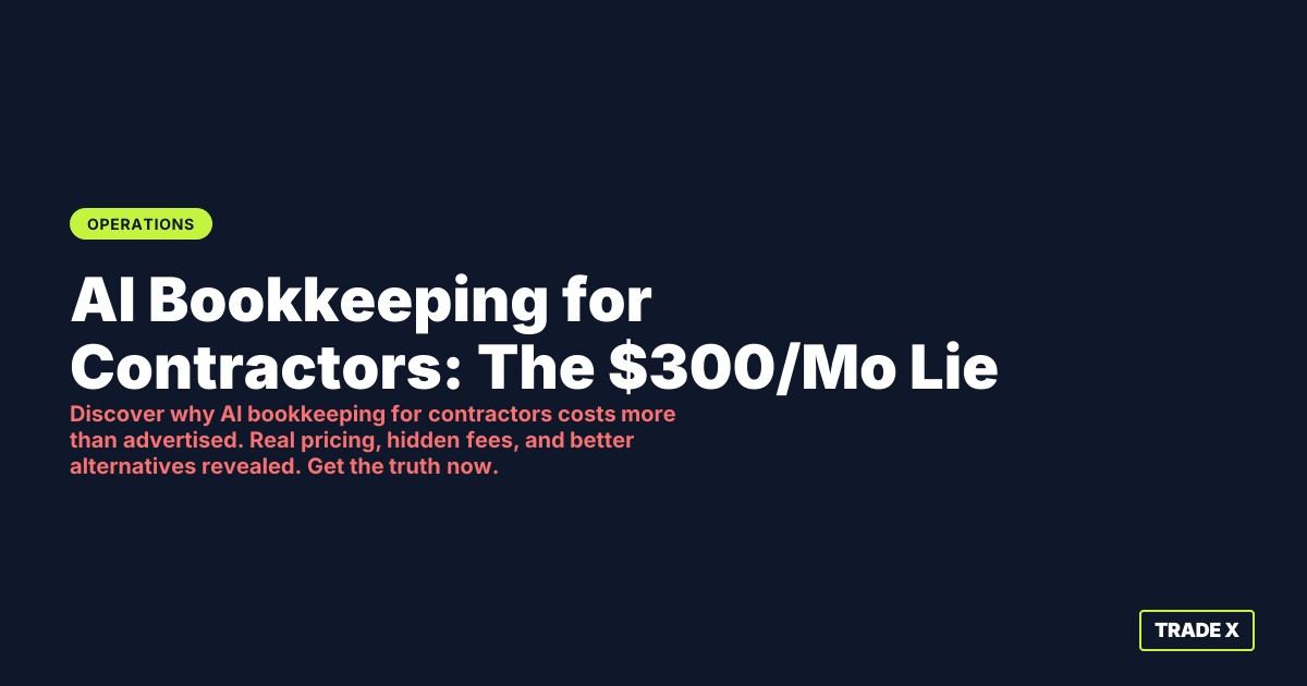 AI bookkeeping for contractors dashboard showing hidden costs and pricing breakdown