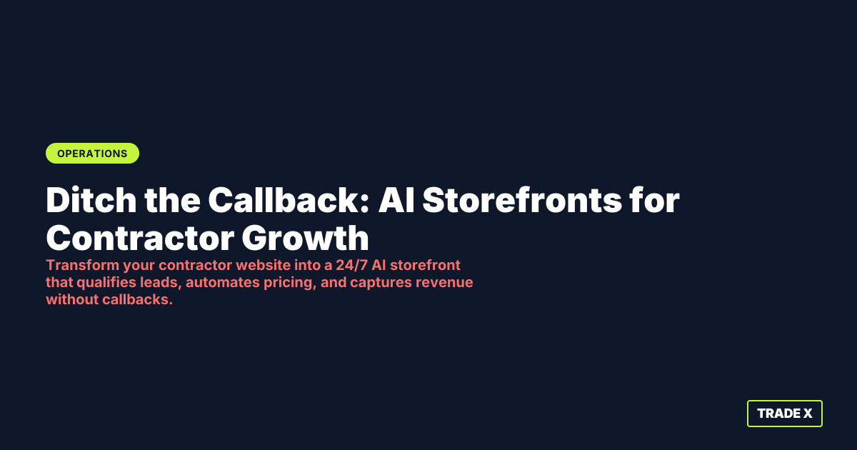 Contractor AI storefront dashboard showing automated lead qualification and pricing